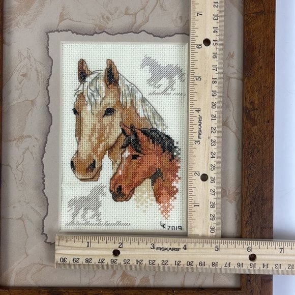 Horse Cross Stitch Complete w Wood Frame Included Equestrian Duo - Picture 4 of 11